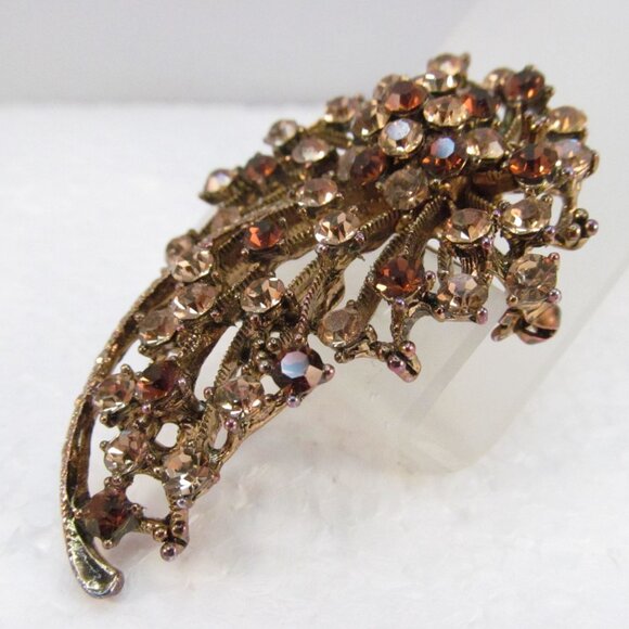 Brown Topaz Rhinestone Floral Combo Pendant Brooch - Picture 11 of 14